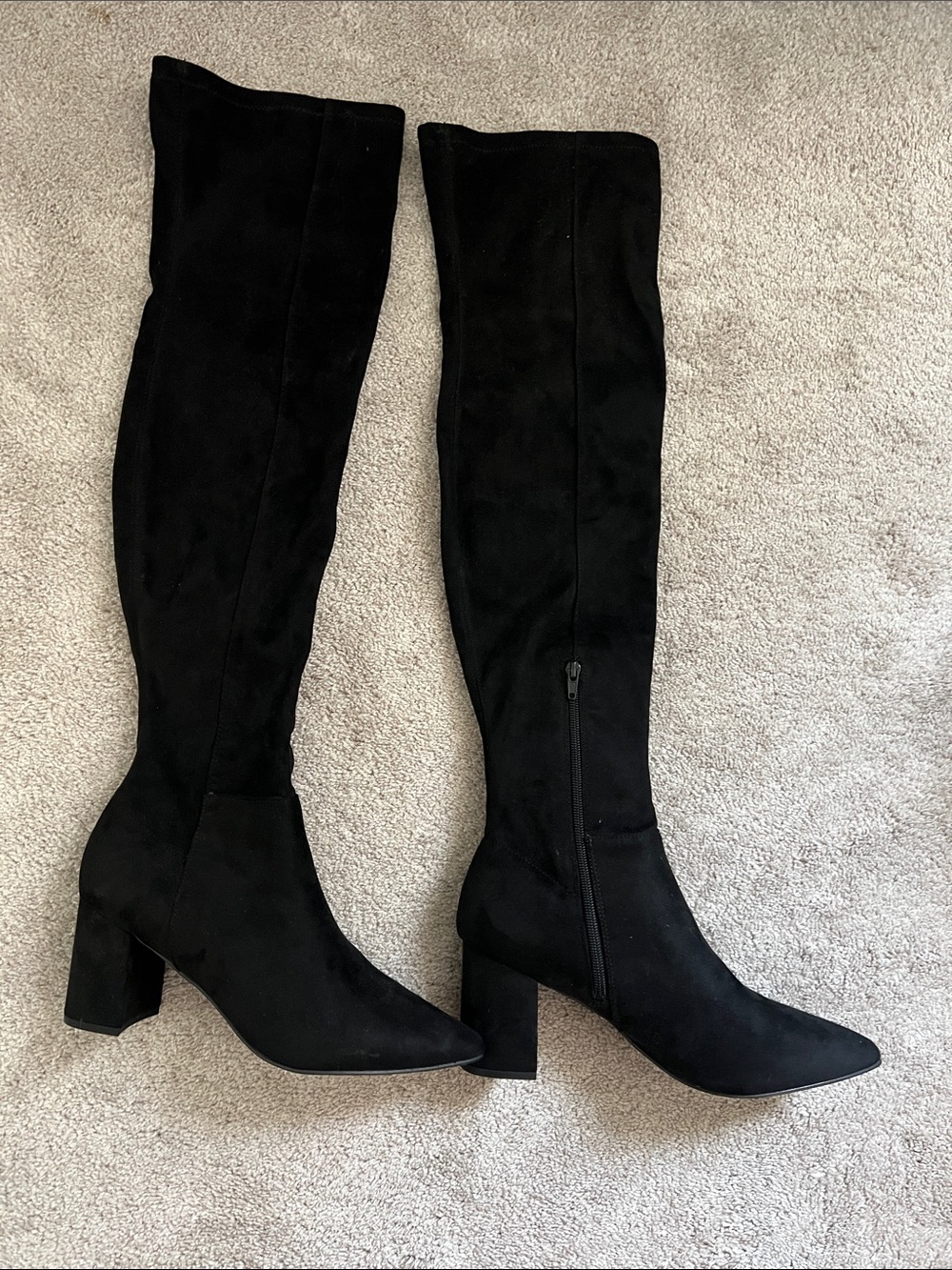 Brand new/never worn heeled knee high black boots. Size 11.